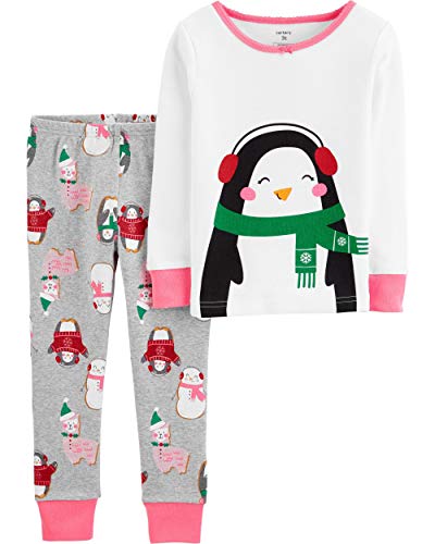 Conjunto de pijama Carter's para meninas, estampa de pinguim, tamanho 5, branco