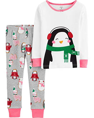 Carter's Girls' Sleep Bottoms Print Penguin Pajama Set White Size 5