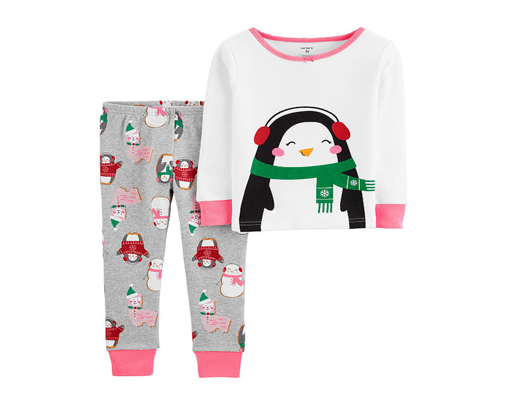 Conjunto de pijama Carter's para meninas, estampa de pinguim, tamanho 5, branco