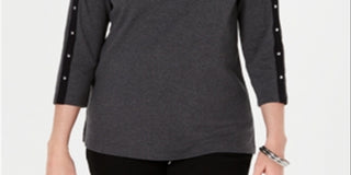 Karen Scott Blusa feminina de algodão com tachas e gola canoa, tamanho azul-marinho, pequena, média