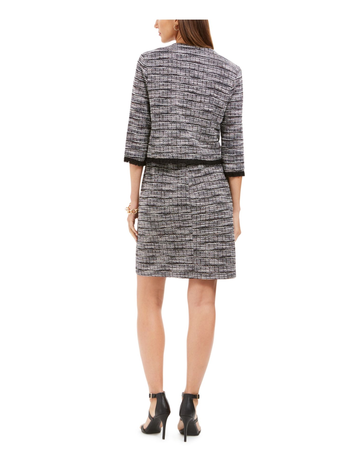 Vestido de tweed feminino conectado e jaqueta com franjas, branco/vinho, tamanho 10