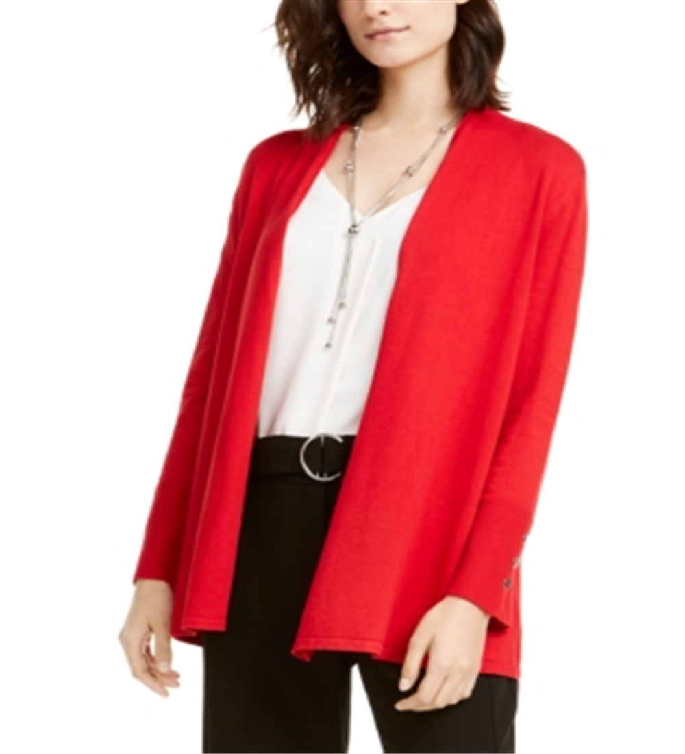 Cardigan feminino Alfani com mangas curtas e abertura, tamanho médio, vermelho