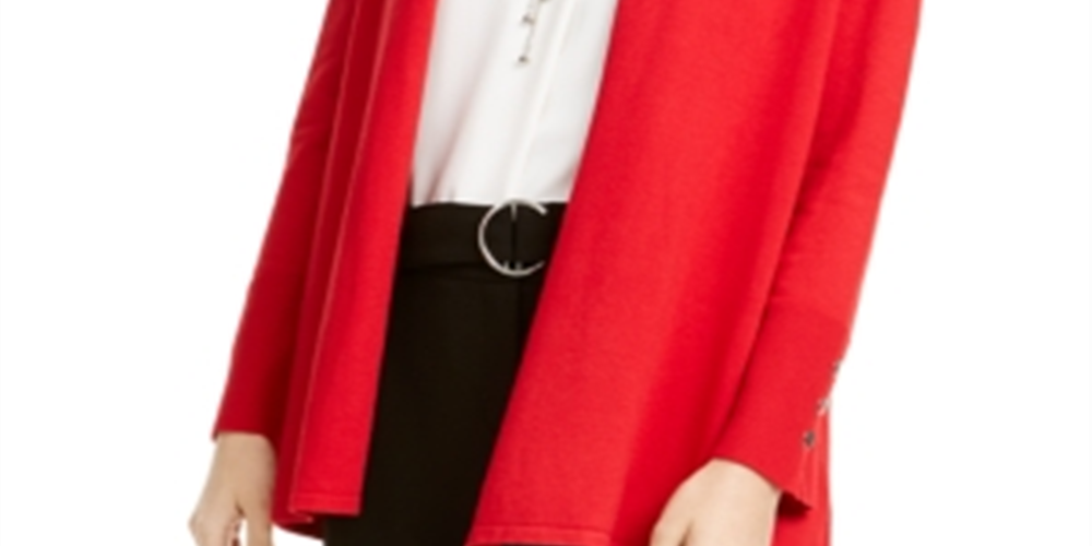 Cardigan feminino Alfani com mangas curtas e abertura, tamanho médio, vermelho
