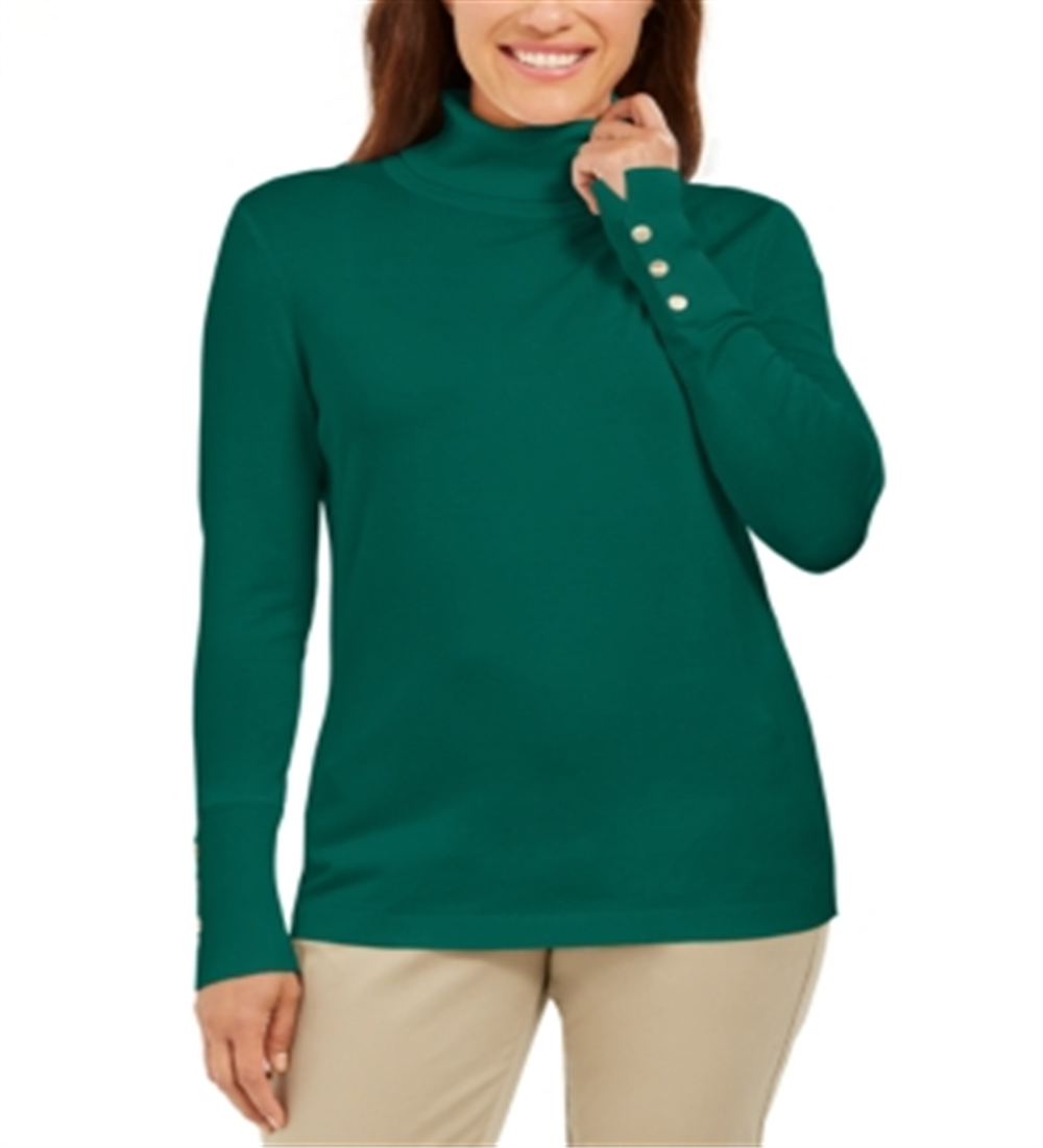 JM Collection Suéter Feminino com Mangas Apertadas e Gola Alta Verde Tamanho Médio