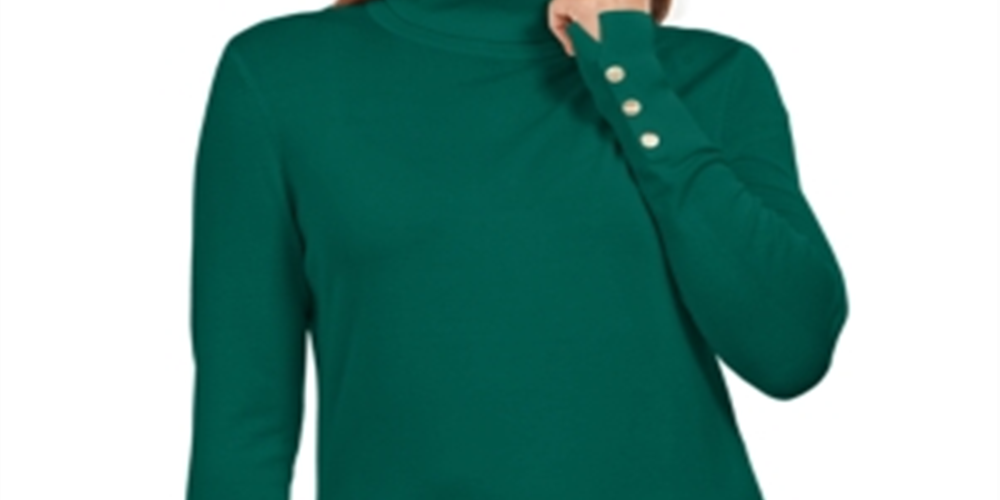 JM Collection Suéter Feminino com Mangas Apertadas e Gola Alta Verde Tamanho Médio