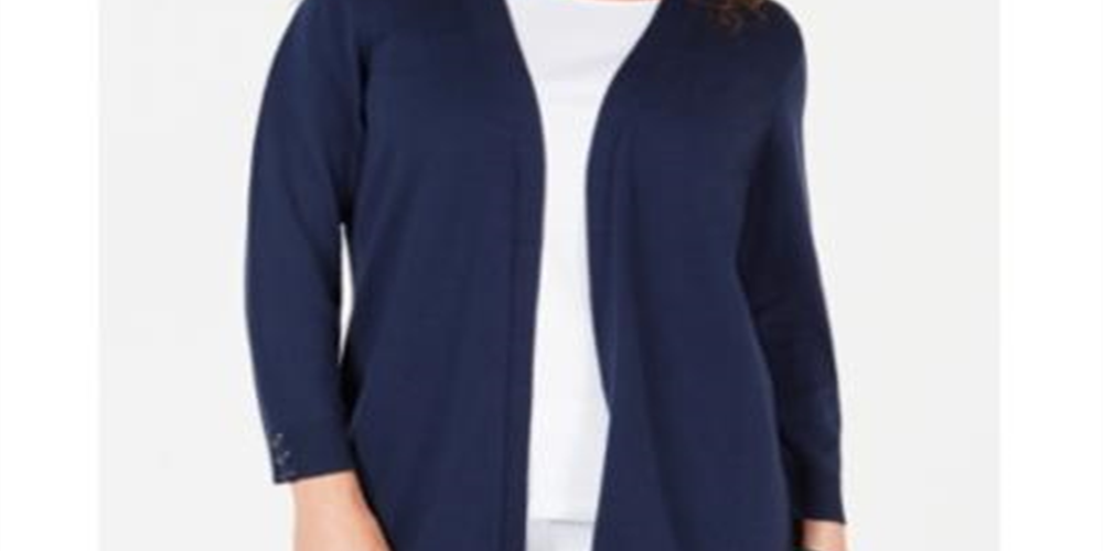 Karen Scott Cardigan Feminino Frente Aberta Azul Tamanho Pequeno Médio