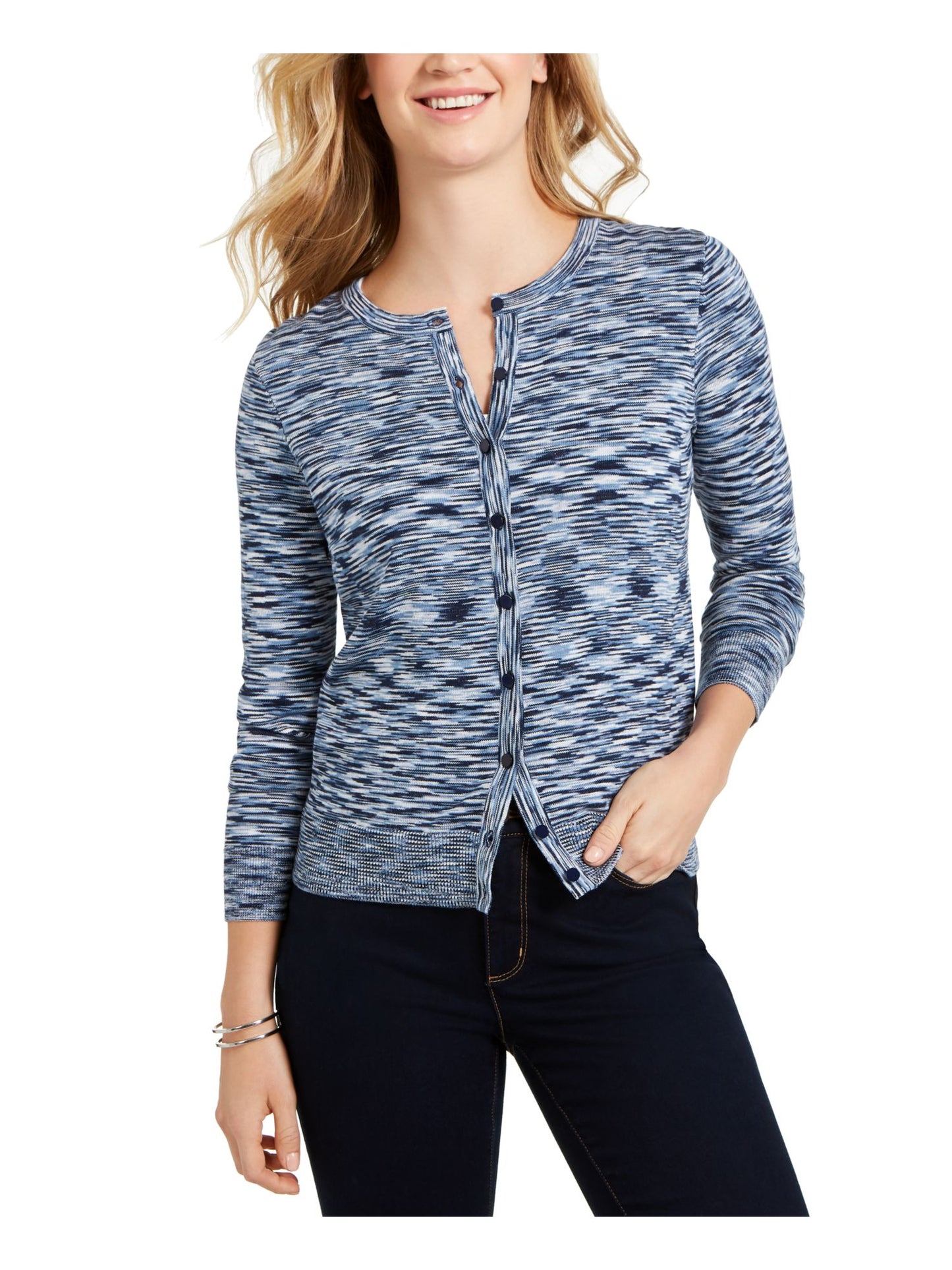 Cardigan feminino com botões tingidos no espaço, azul, tamanho pequeno, Charter Club
