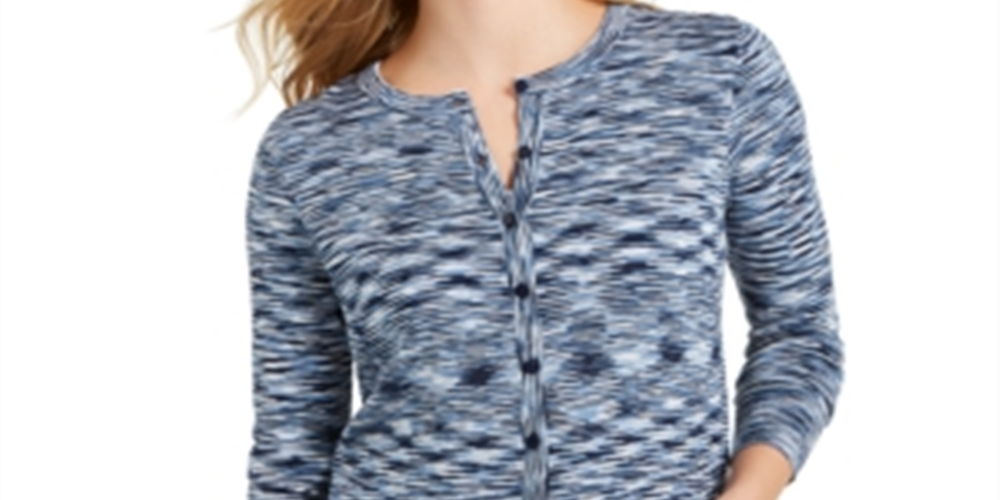 Cardigan feminino com botões tingidos no espaço, azul, tamanho pequeno, Charter Club