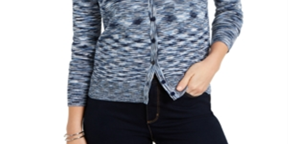 Cardigan feminino com botões tingidos no espaço, azul, tamanho pequeno, Charter Club