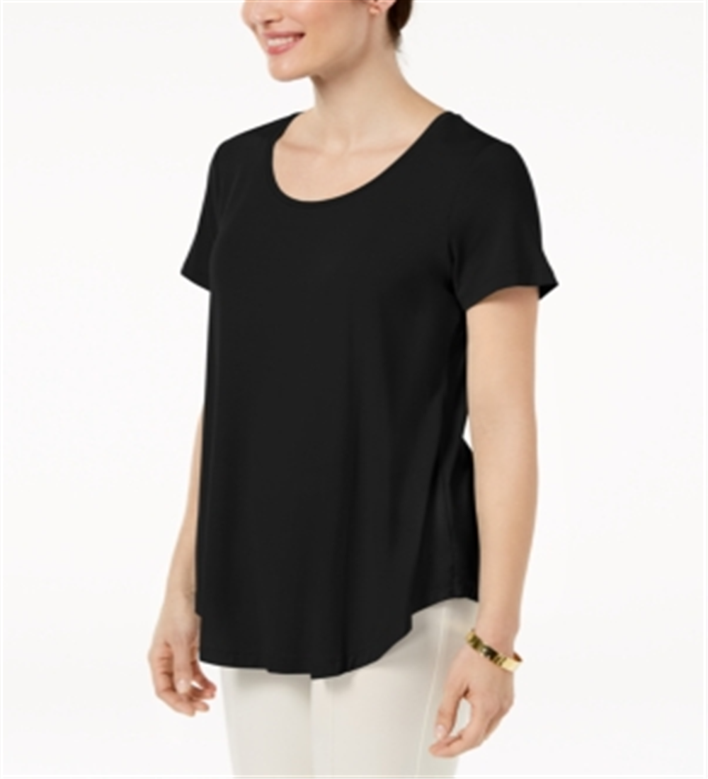Camiseta feminina JM Collection com decote redondo e cor lisa, preta, tamanho P