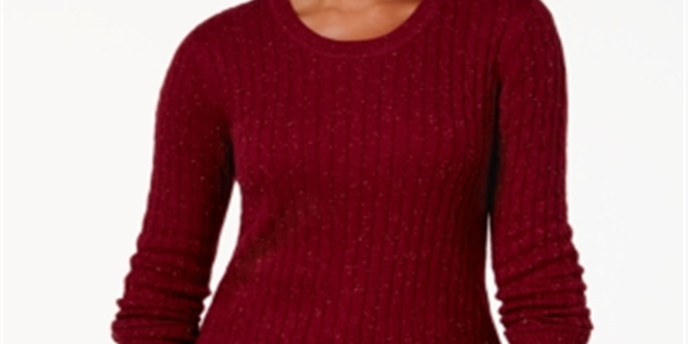 Karen Scott Suéter Feminino de Tricô com Decote Redondo e Mangas Compridas, Tamanho Merlot - Pequeno P/M
