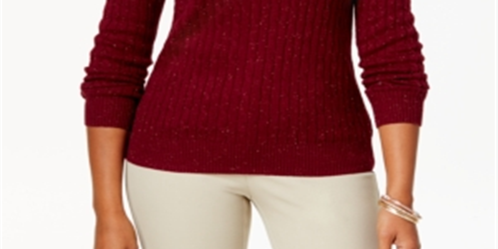 Karen Scott Suéter Feminino de Tricô com Decote Redondo e Mangas Compridas, Tamanho Merlot - Pequeno P/M
