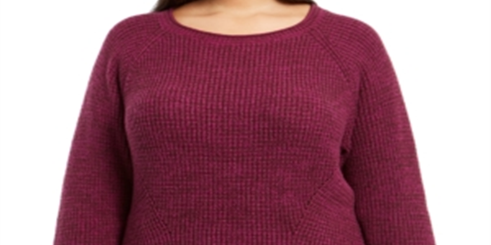 Suéter pulôver feminino com punho canelado e manga comprida estilo &amp; co, roxo, tamanho 1X