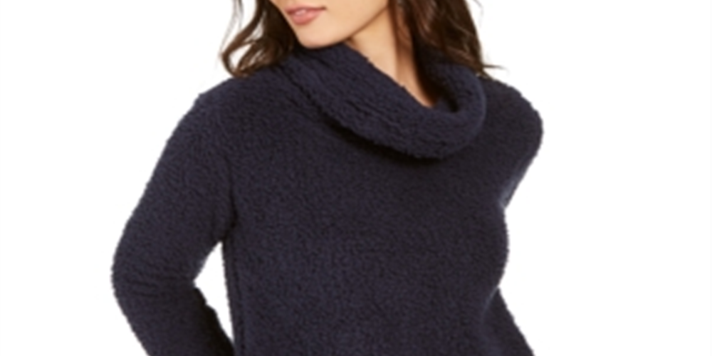 Suéter feminino estilo &amp; co com gola alta e forro de lã sintética sherpa, tamanho azul-marinho, pequeno P