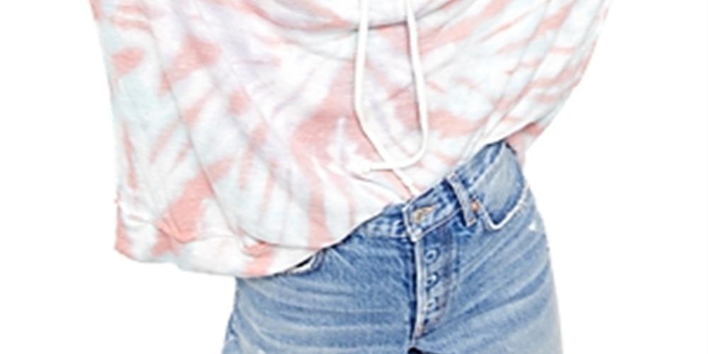 Suéter feminino com gola redonda e manga comprida tie-dye da Free People, tamanho grande, branco