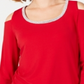 JM Collection Top feminino com ombros descobertos e detalhes em vermelho, tamanho pequeno P