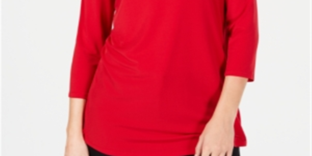 JM Collection Top feminino com ombros descobertos e detalhes em vermelho, tamanho pequeno P