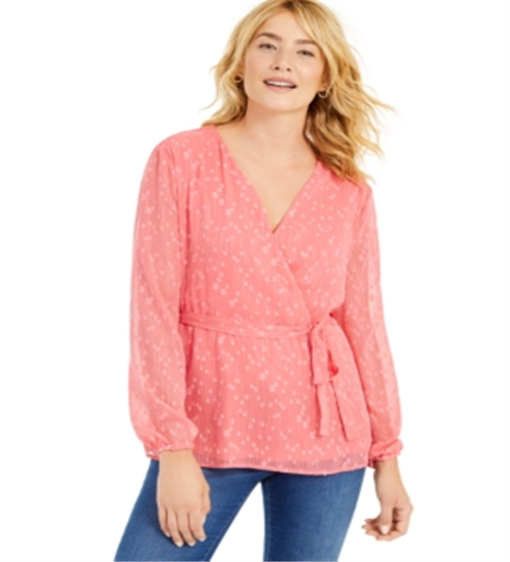 Charter Club feminino Clip Dot Wrap Top vermelho tamanho grande