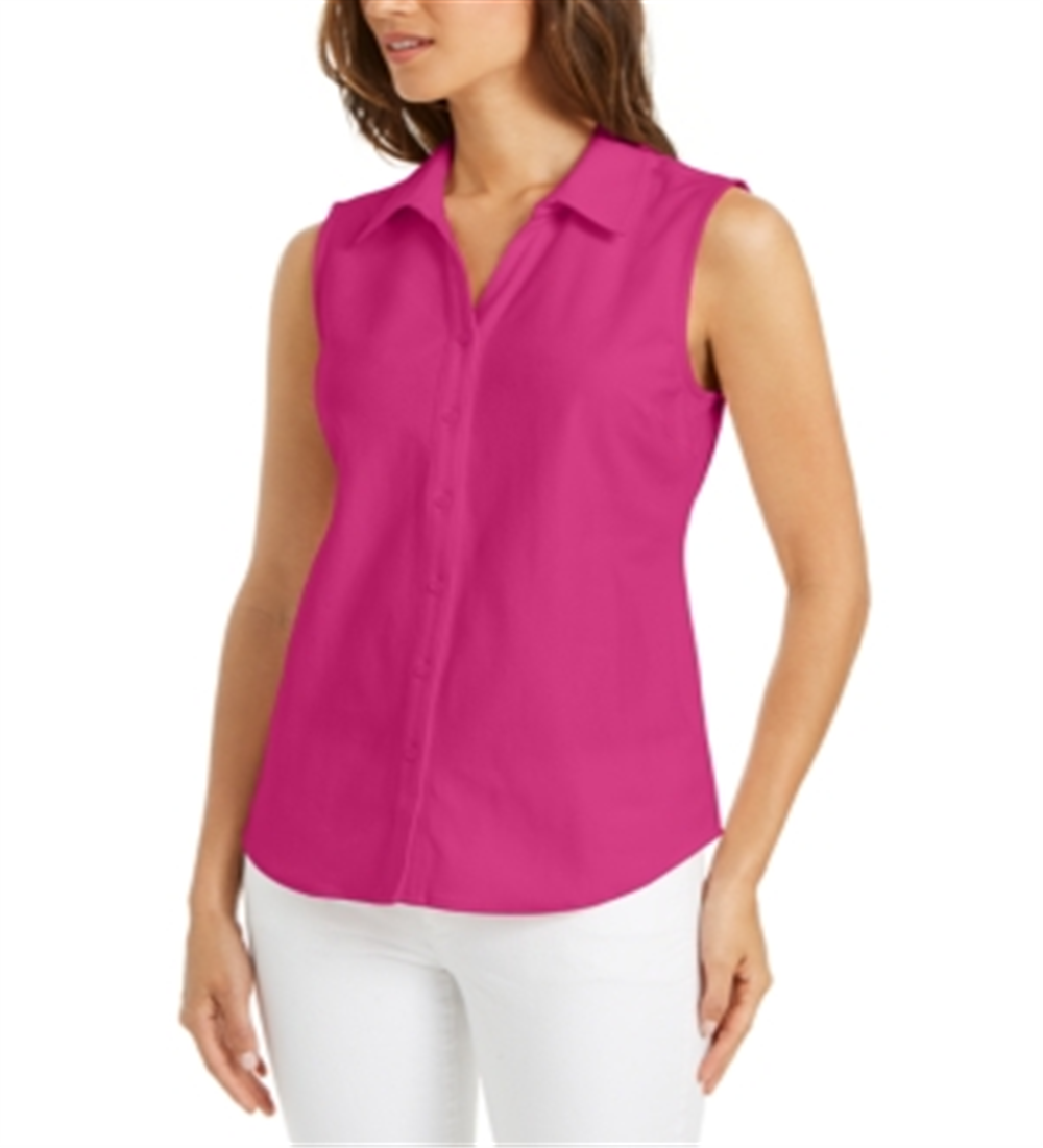 Camisa feminina sem mangas Charter Club Cotton Piquet Rosa Tamanho 14