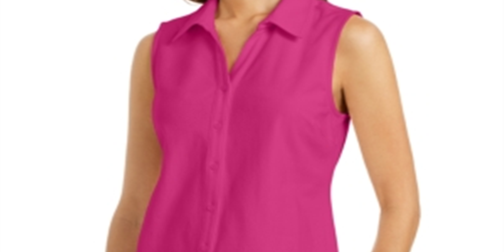Camisa feminina sem mangas Charter Club Cotton Piquet Rosa Tamanho 14
