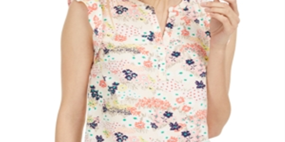 Blusa feminina estampada Maison Jules com decote dividido, branca, tamanho XX-G