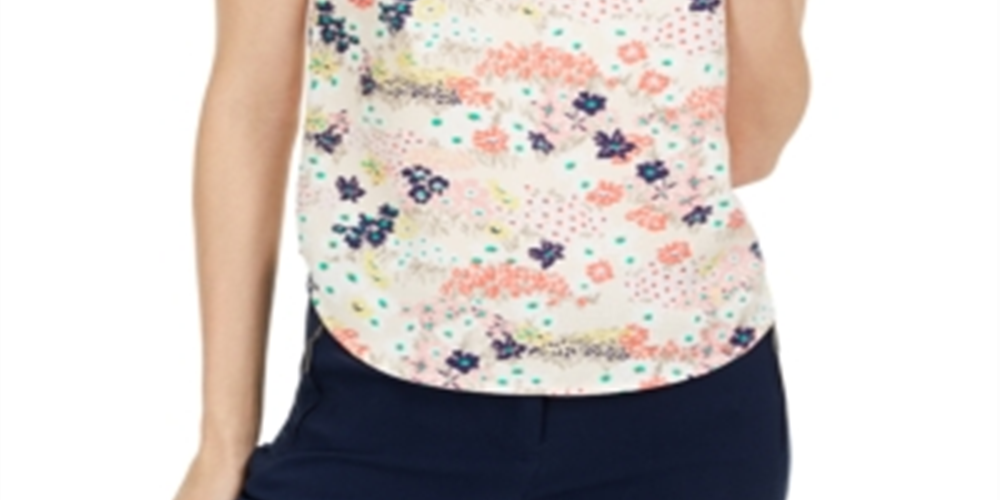 Blusa feminina estampada Maison Jules com decote dividido, branca, tamanho XX-G