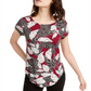 Camiseta Feminina Estampada Alfani Vinho - Folha Branca Tamanho P