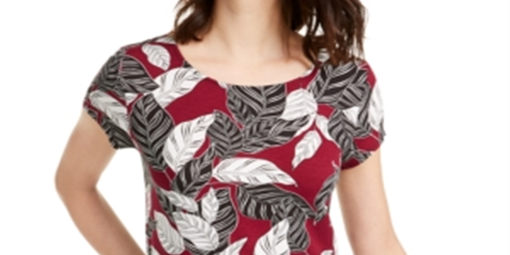 Camiseta Feminina Estampada Alfani Vinho - Folha Branca Tamanho P