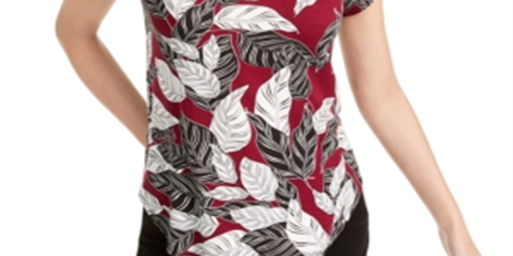 Camiseta Feminina Estampada Alfani Vinho - Folha Branca Tamanho P