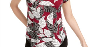 Camiseta Feminina Estampada Alfani Vinho - Folha Branca Tamanho P