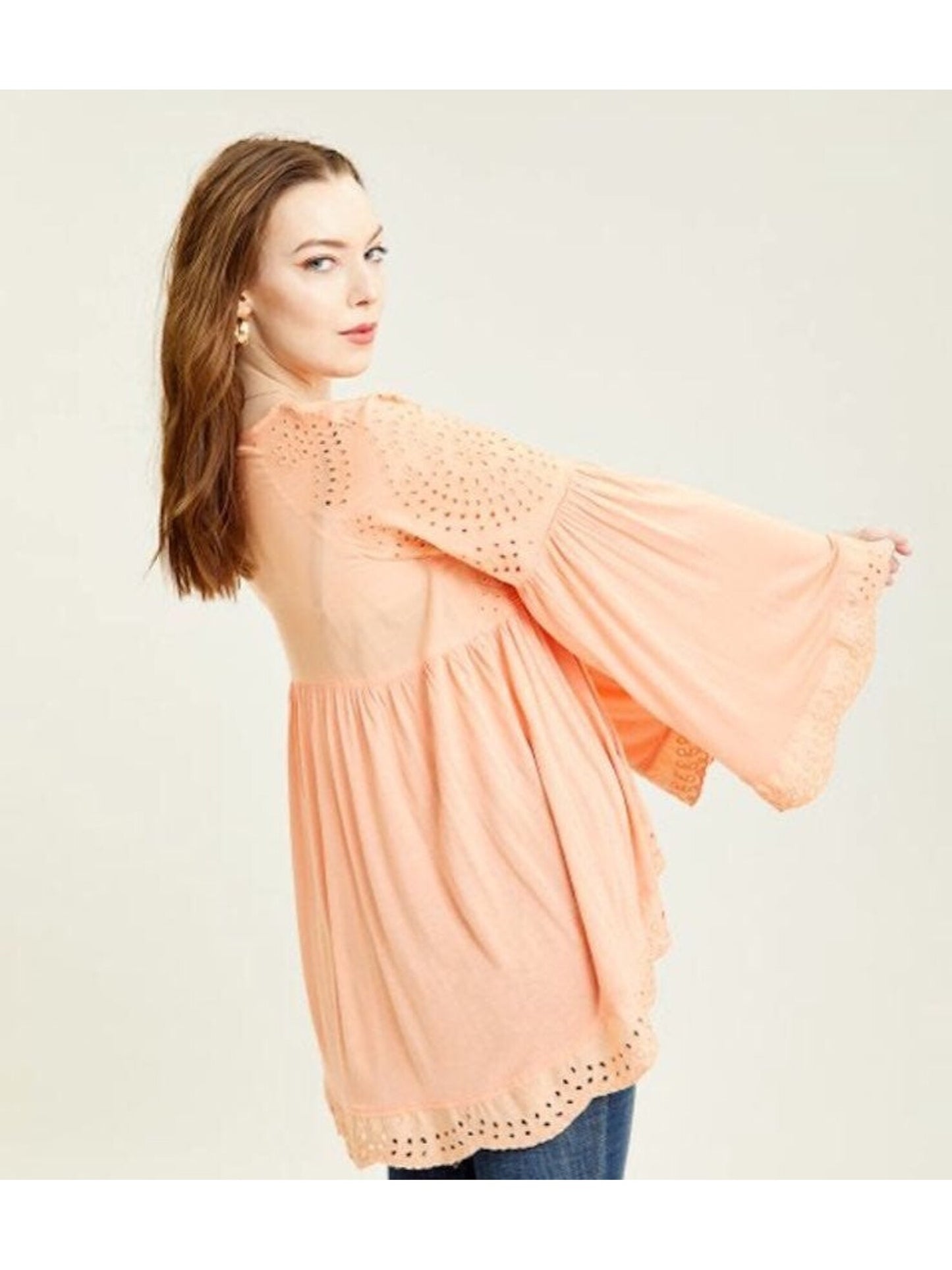Blusas femininas Free People Blush Sun Eyelet Sea of ​​Love Manga Sino Blush Tamanho Grande