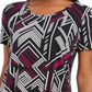 JM Collection Blusa feminina com decote redondo e damasco, preta, tamanho pequeno