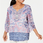 JM Collection Top Feminino Manga Anjo Embelezado Azul Tamanho P