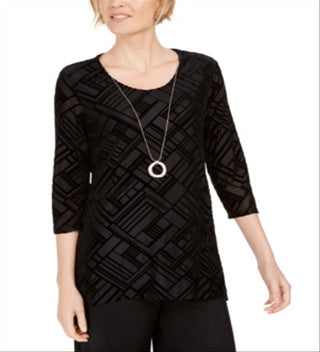 JM Collection Blusa de veludo feminina preta tamanho médio