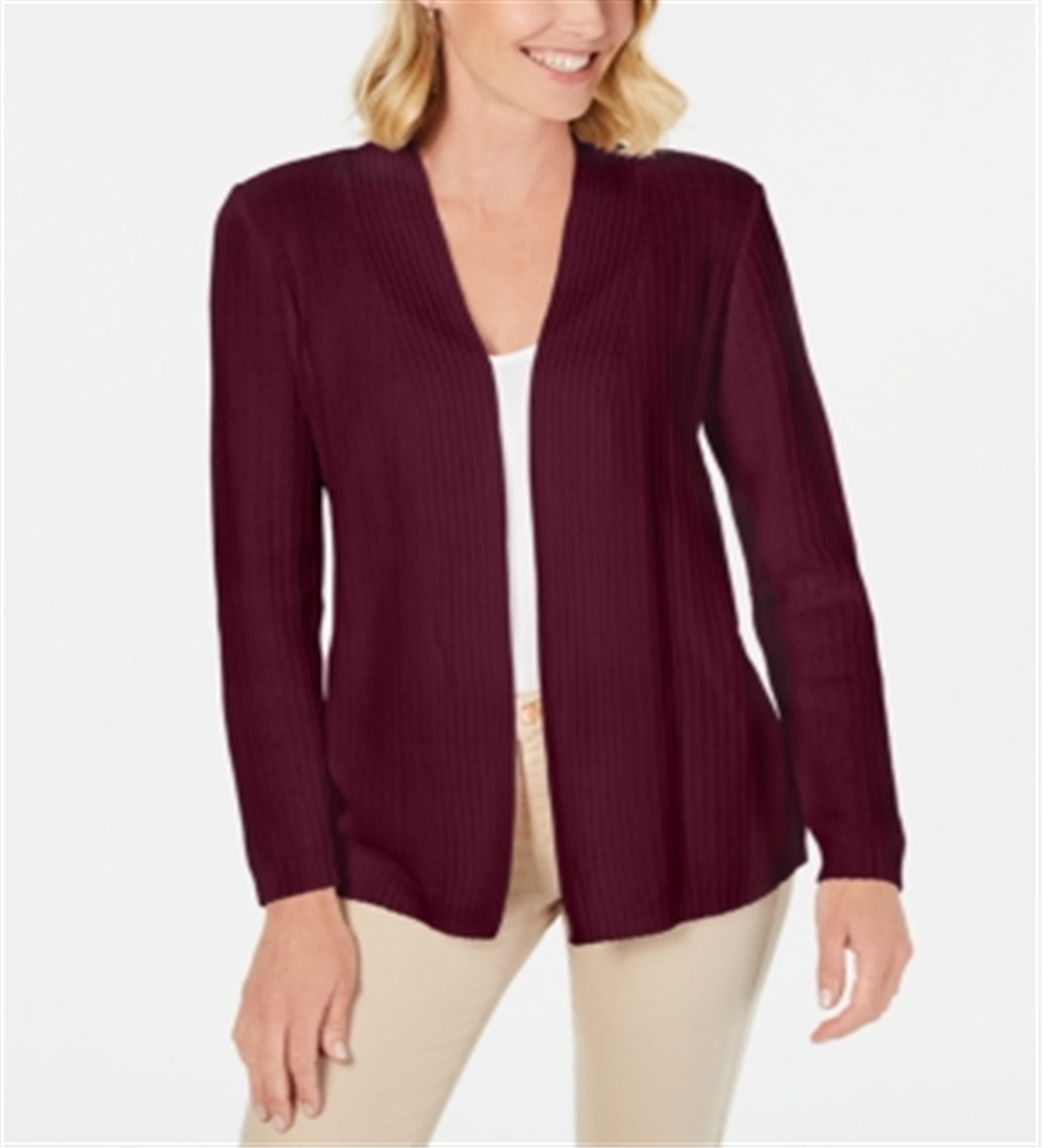 Cardigan feminino Karen Scott de malha mista de algodão, cor merlot, tamanho pequeno G