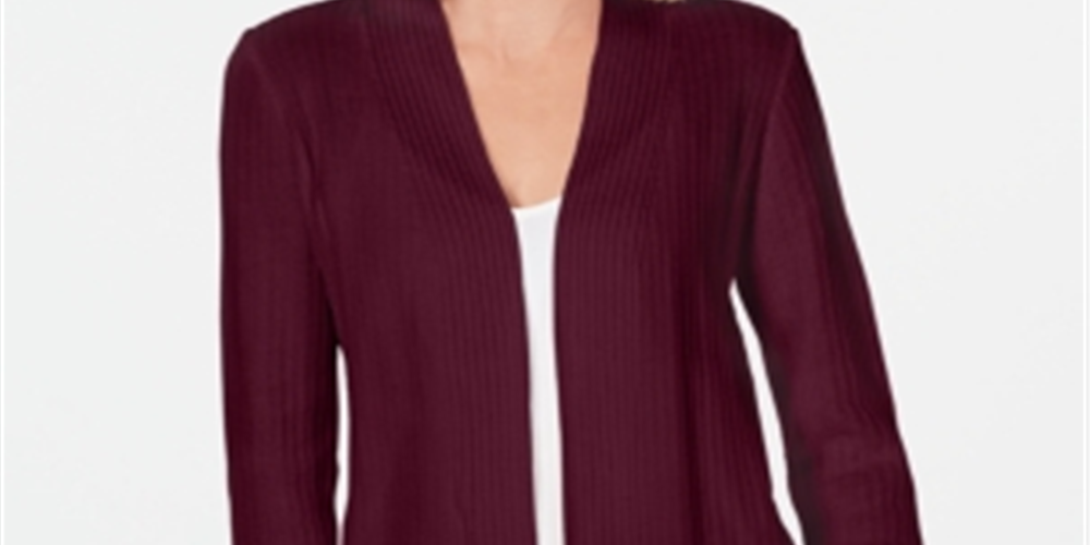 Cardigan feminino Karen Scott de malha mista de algodão, cor merlot, tamanho pequeno G