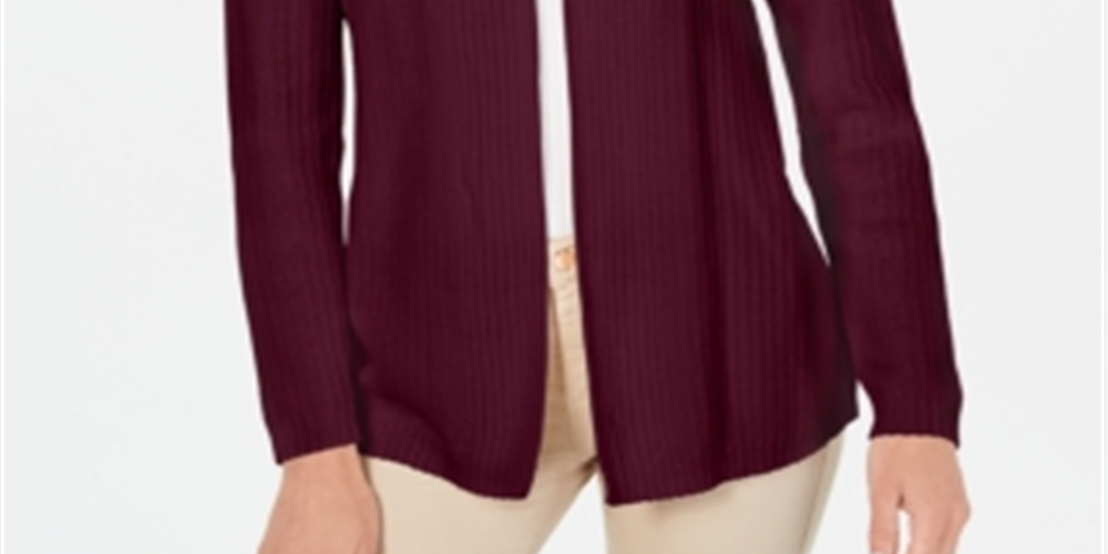 Cardigan feminino Karen Scott de malha mista de algodão, cor merlot, tamanho pequeno G