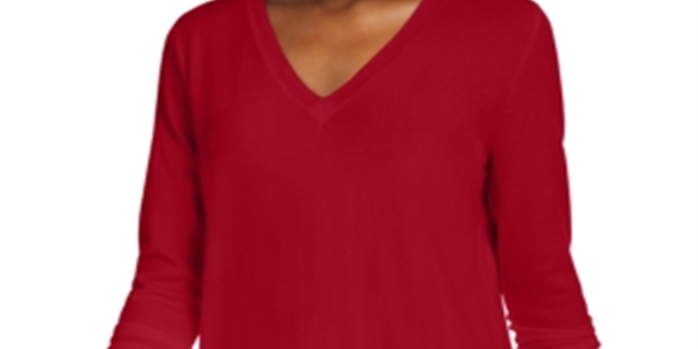 Suéter feminino Maison Jules com decote em V, vermelho, tamanho médio