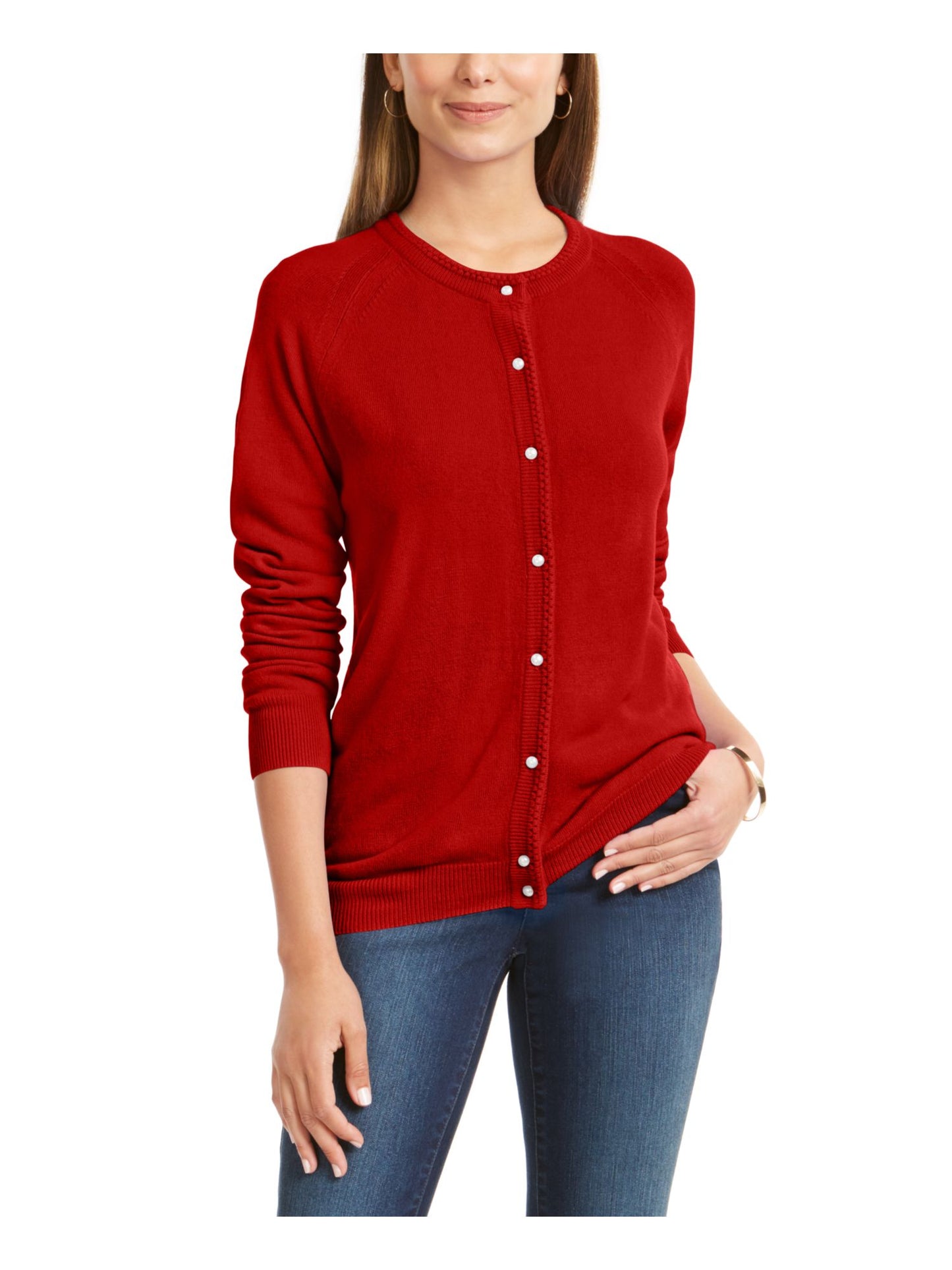 Karen Scott Suéter Feminino Manga Longa com Botões Vermelho Tamanho Pequeno X-Grande