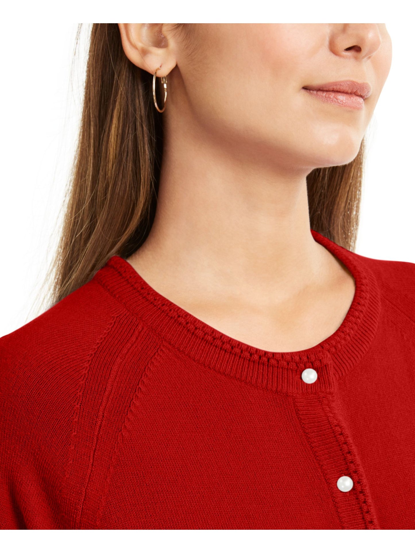 Karen Scott Suéter Feminino Manga Longa com Botões Vermelho Tamanho Pequeno X-Grande