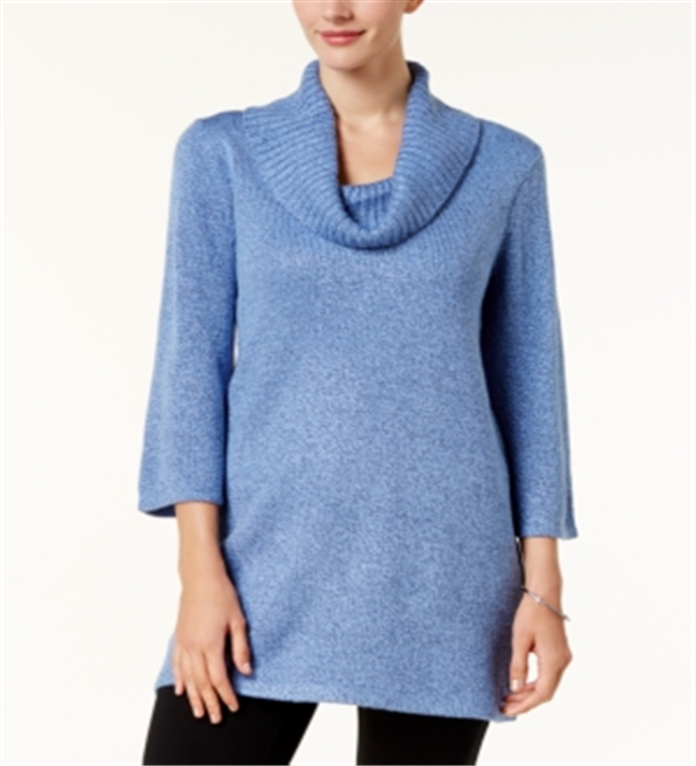 Karen Scott Suéter Feminino Gola Redonda Manga 3/4 Azul Tamanho Pequeno GG