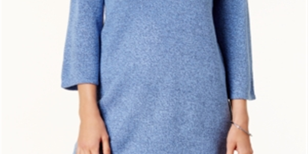 Karen Scott Suéter Feminino Gola Redonda Manga 3/4 Azul Tamanho Pequeno GG