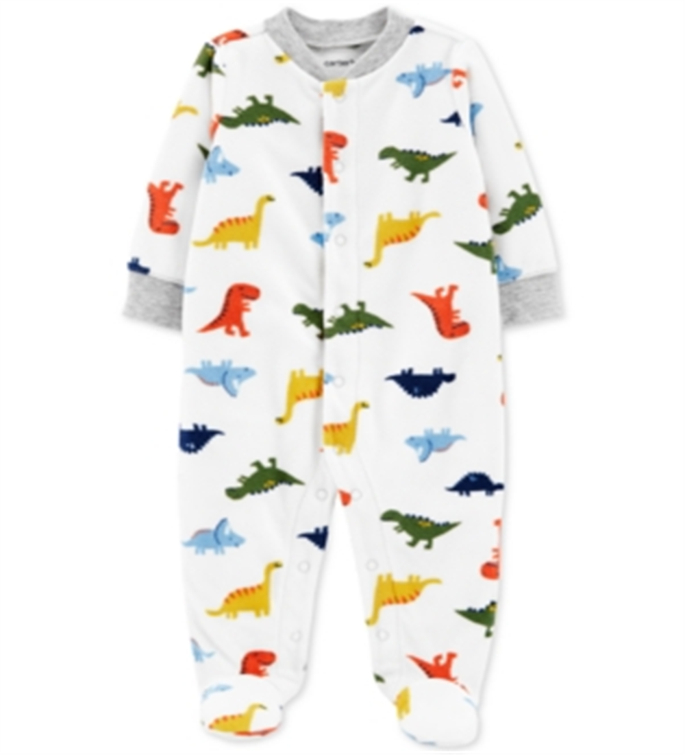 Calça Carter's Boy's Print Dinosaur Fleece Footie Branca Tamanho 9MOS