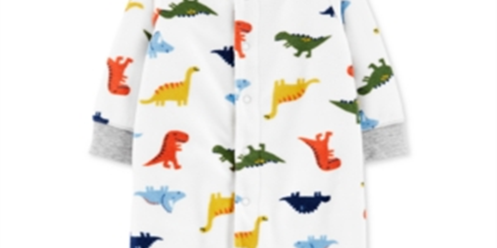 Calça Carter's Boy's Print Dinosaur Fleece Footie Branca Tamanho 9MOS