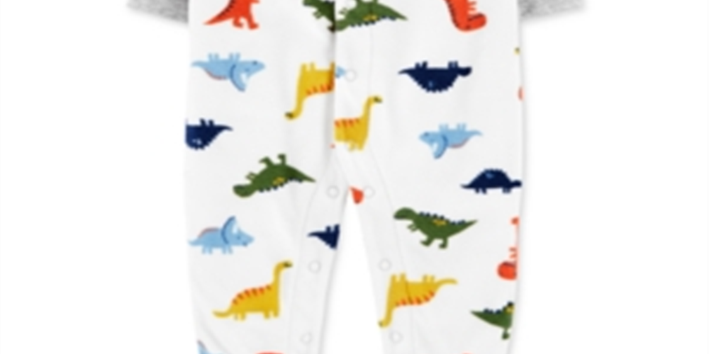 Calça Carter's Boy's Print Dinosaur Fleece Footie Branca Tamanho 9MOS