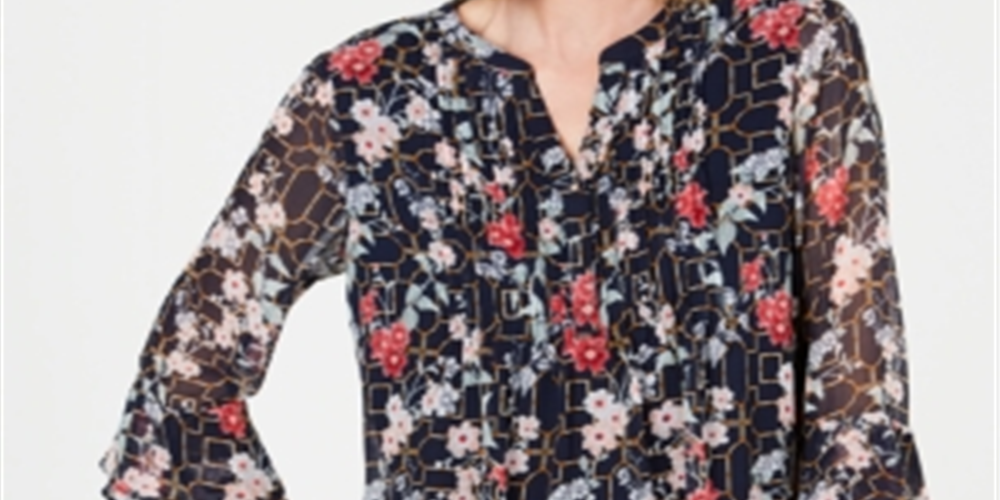 Charter Club Blusa Feminina Floral Pintuck Azul Tamanho XX-G