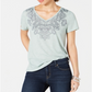 Camiseta feminina estampada com decote em V, tamanho P, verde, estilo &amp; co