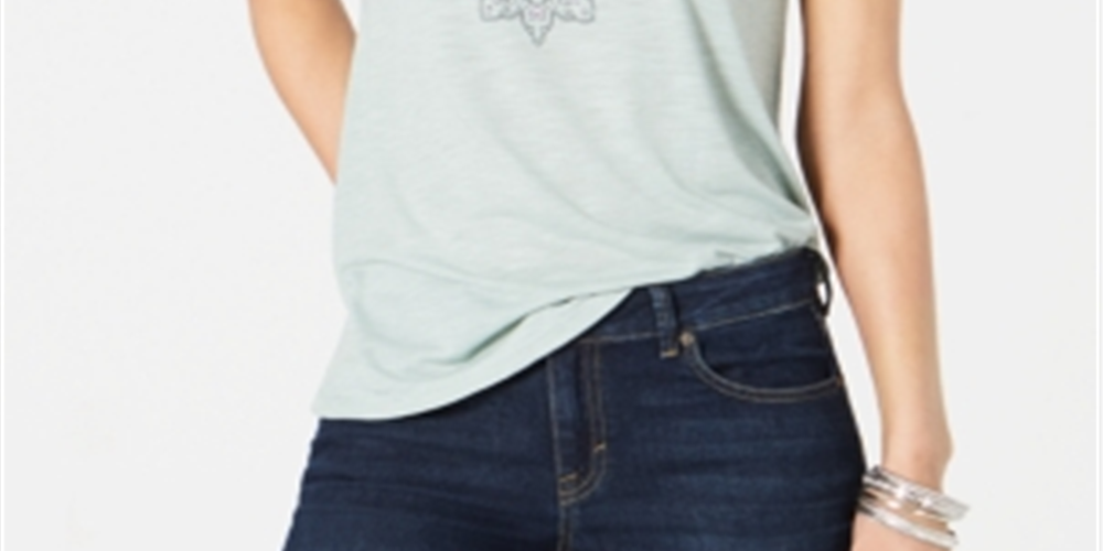 Camiseta feminina estampada com decote em V, tamanho P, verde, estilo &amp; co