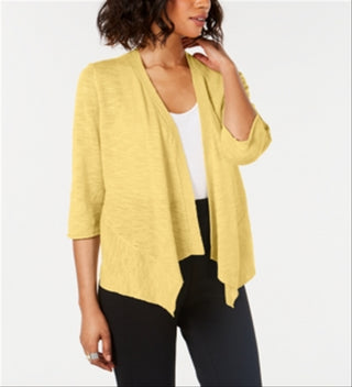 Cardigan feminino Alfani de linho com frente aberta, amarelo, tamanho pequeno