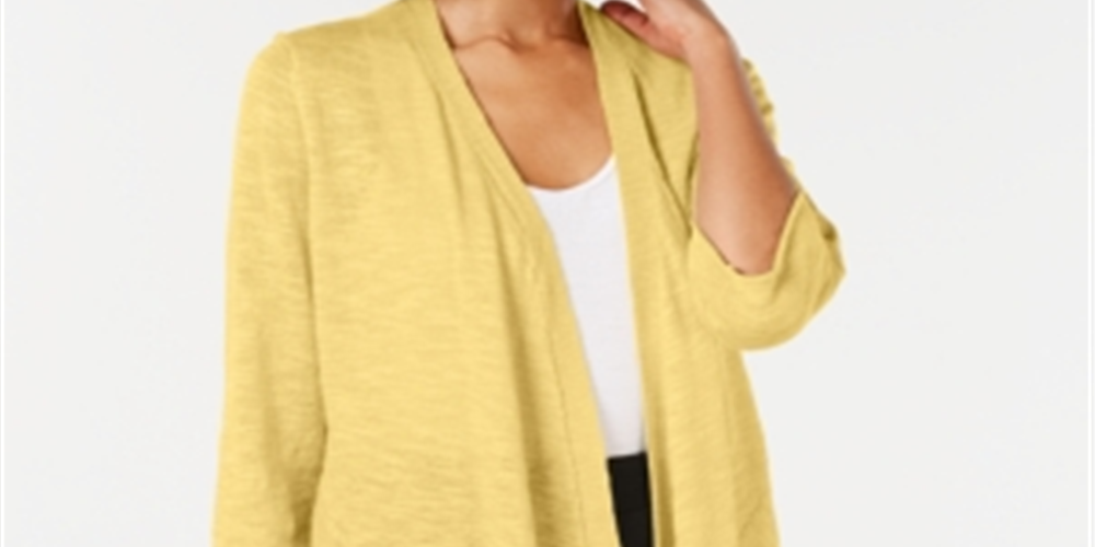Cardigan feminino Alfani de linho com frente aberta, amarelo, tamanho pequeno